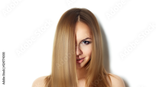 Blond Long straight Hair. Fashion Woman Portrait.