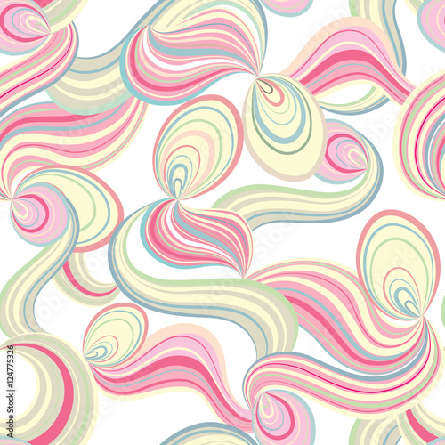 Abstract white wavy ribbon stripe seamless pattern. Swirl chaotic motion background