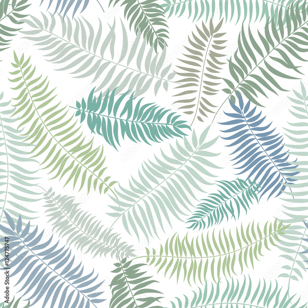 Abstract floral pattern Palm tree leaves swirl  seamless texture. Stylish summer nature background