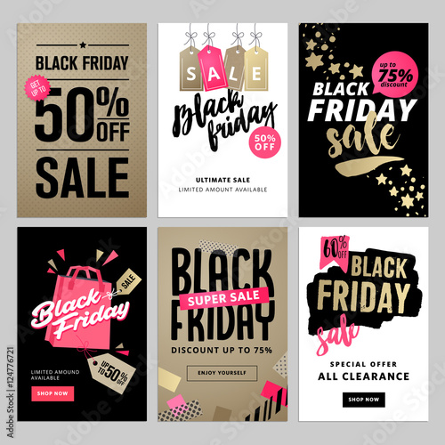 Set of mobile sale banners. Black Friday sale banners. Vector illustrations of online shopping website and mobile website banners, posters, newsletter designs, ads, coupons, social media banners.