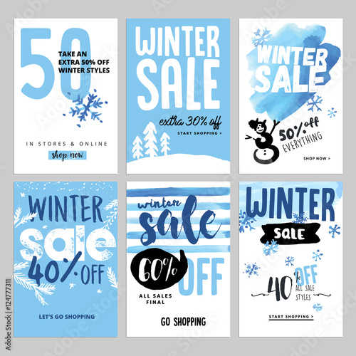 Set of winter mobile sale banners. Vector illustrations of season online shopping website and mobile website banners, posters, newsletter designs, ads, coupons, social media banners.