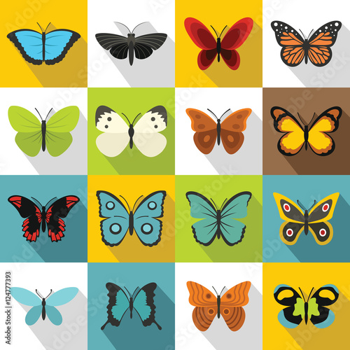 Naklejka Zestaw ikon motyla. Płaska ilustracja 16 ikon wektorowych motyla dla sieci