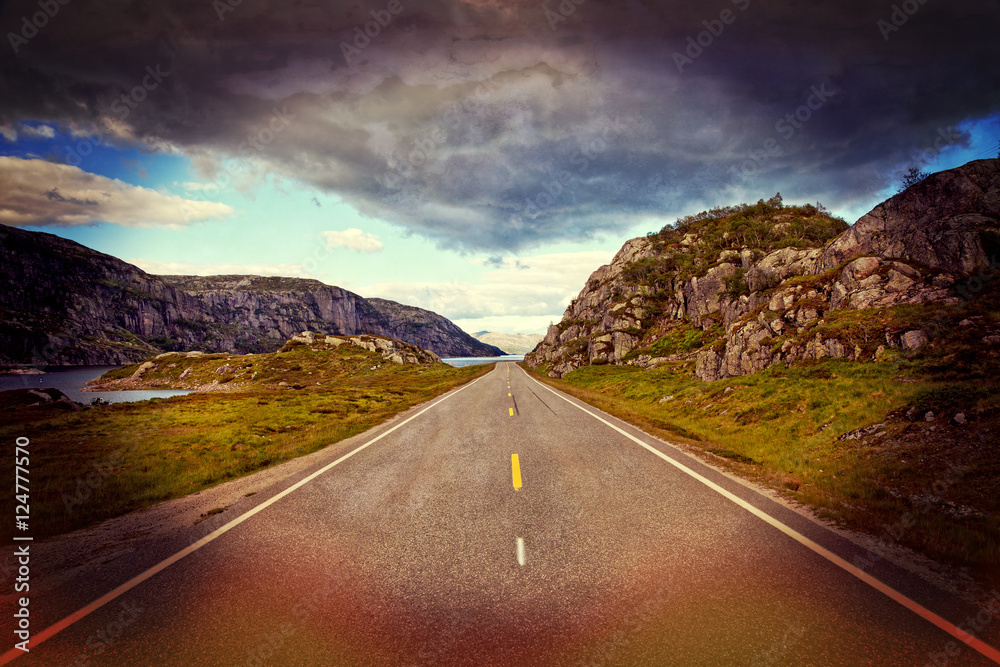 Beautiful Norway landscape toned style grunge.