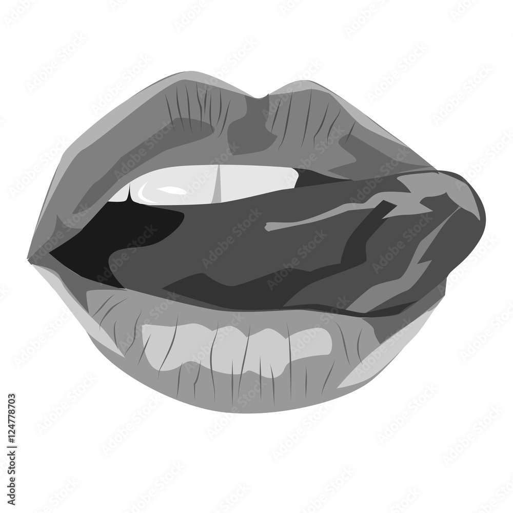 Black and white sexy lips. Vector illustration. Open mouth with tongue Black and white sexy lips. Vector illustration. Open mouth with tongue