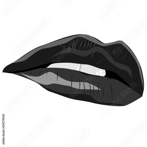 Black and white sexy lips. Vector illustration. The mouth is half open and visible teeth