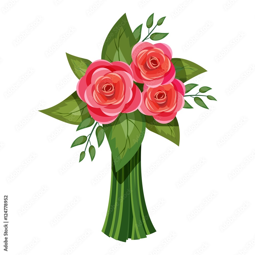 Fototapeta premium Pink roses bouquet icon. Isometric 3d illustration of pink roses bouquet vector icon for web