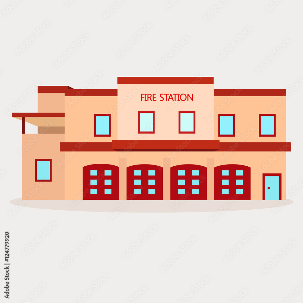 Vector flat illustration of fire station Vector flat illustration of fire station