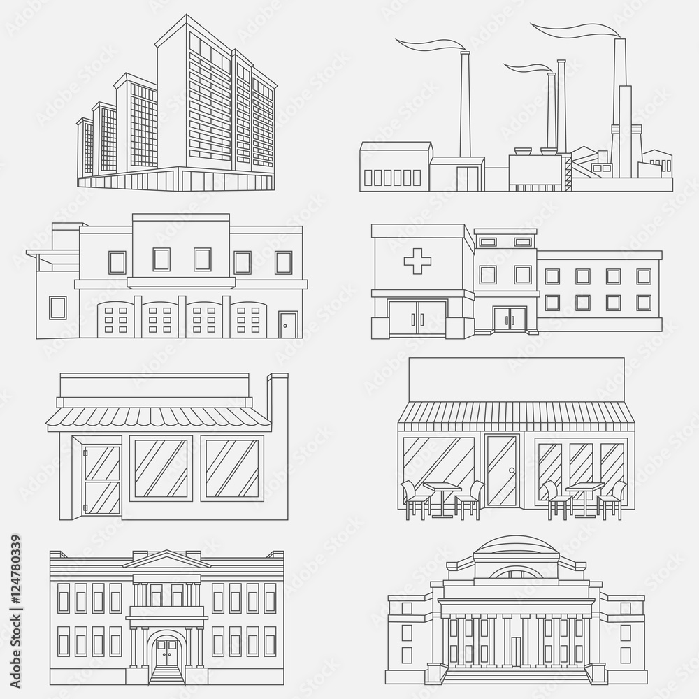 Vector illustration different urban industrial buildings in a flat style.