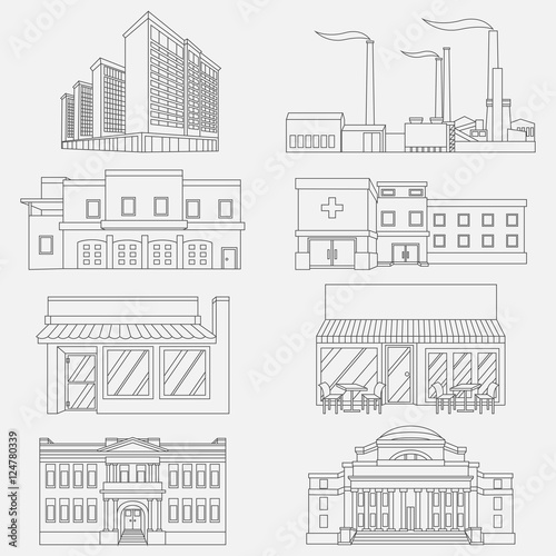 Vector illustration different urban industrial buildings in a flat style.