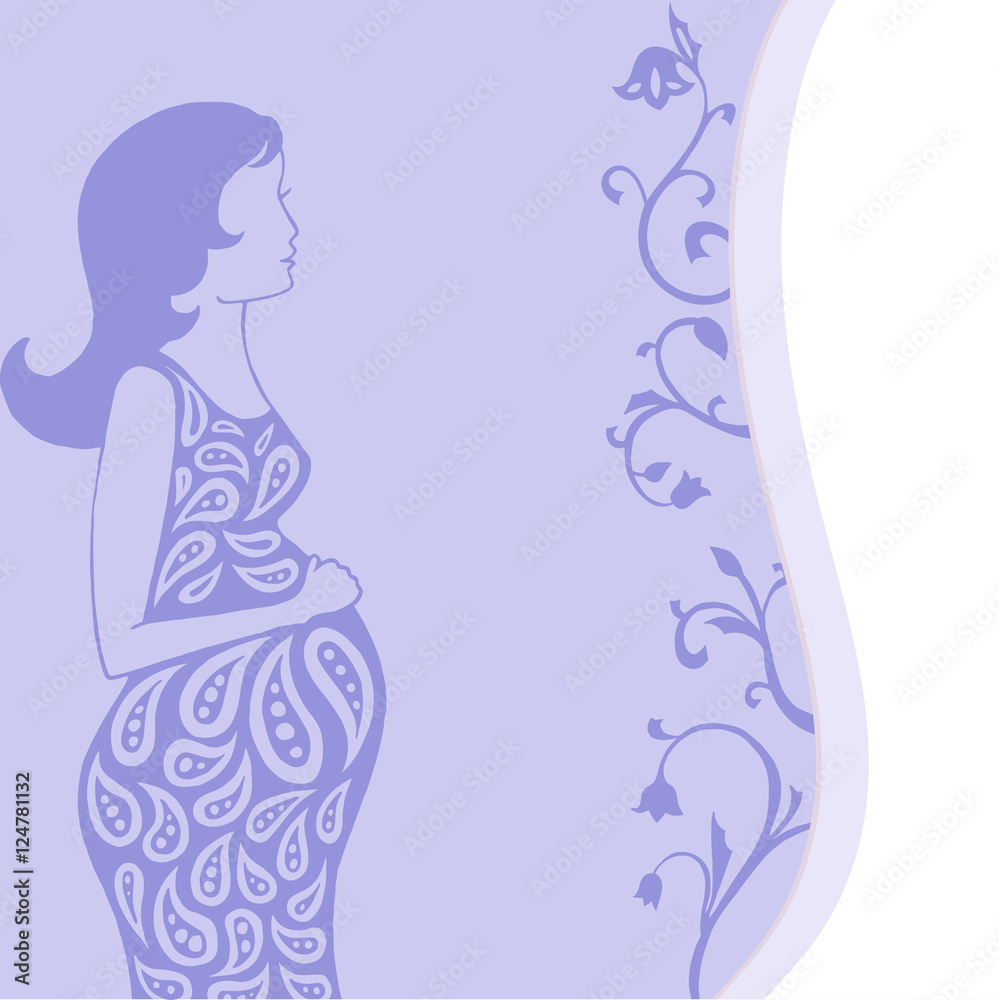 Pregnant woman vector. Girl on a blue background. Greeting card. Greetings postcard. Pregnant woman vector. Girl on a blue background. Greeting card. Greetings postcard.