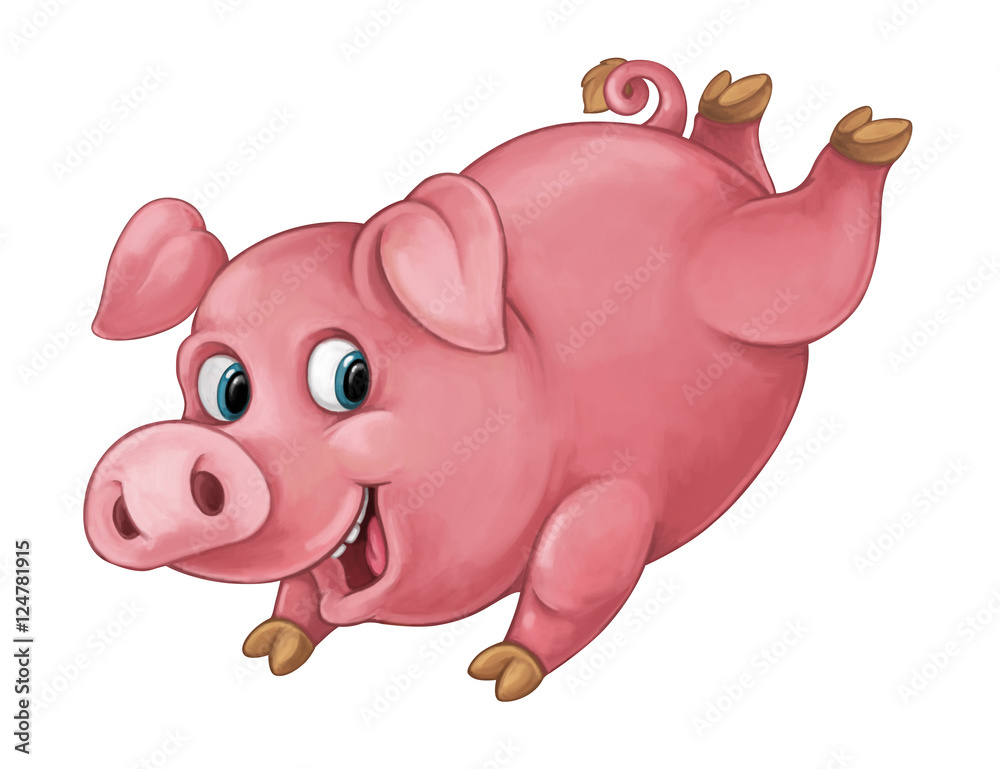 Cartoon happy pig is jumping running smiling and looking - artistic style - isolated - illustration for children Cartoon happy pig is jumping running smiling and looking - artistic style - isolated - illustration for children