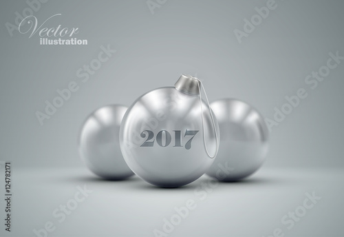 Silver Christmas balls. Holiday vector illustration