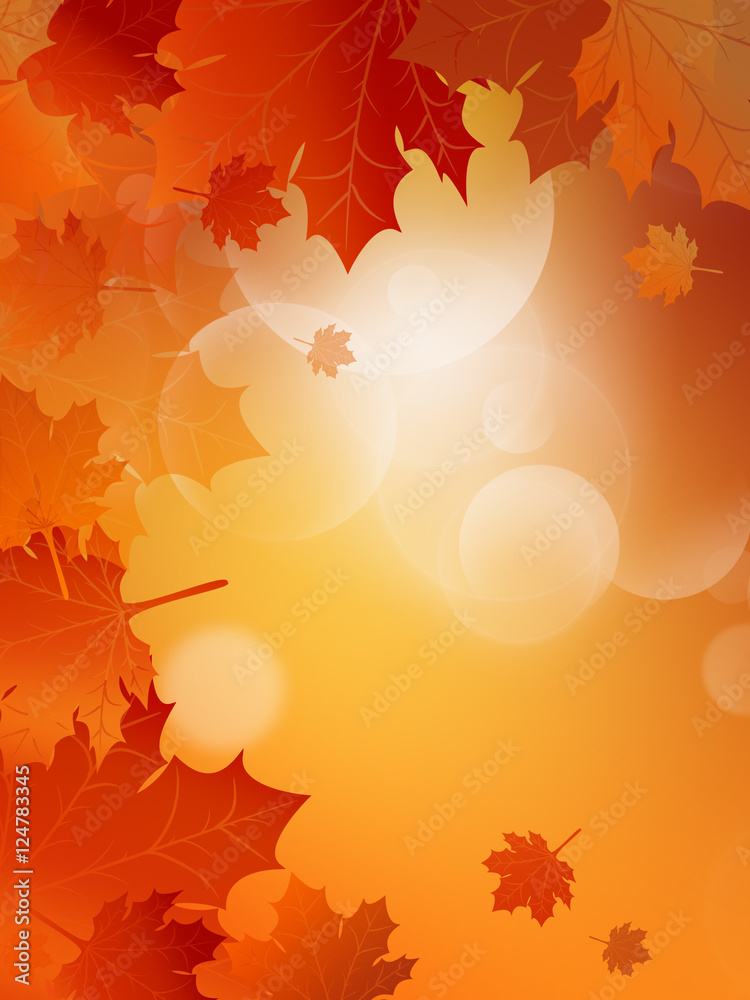 abstract golden autumn sunny background with falling leaves