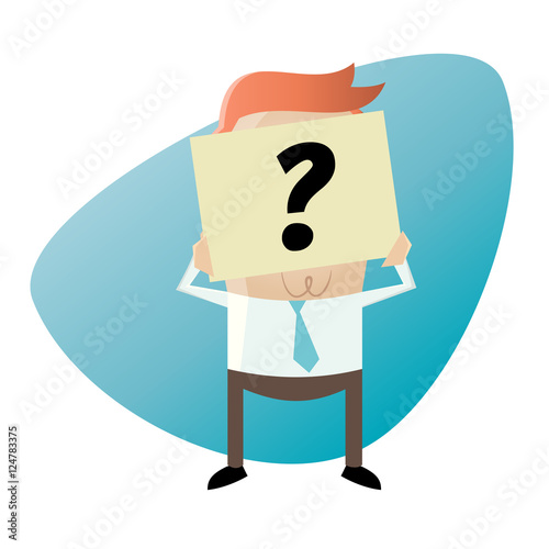businessman hiding his face behind a question mark note