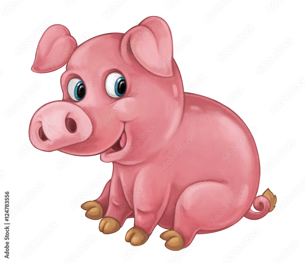 Fototapeta premium Cartoon happy pig is smiling looking and smiling - artistic style - isolated - illustration for children
