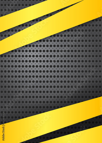 Abstract metal background with yellow lines. Vector illustration