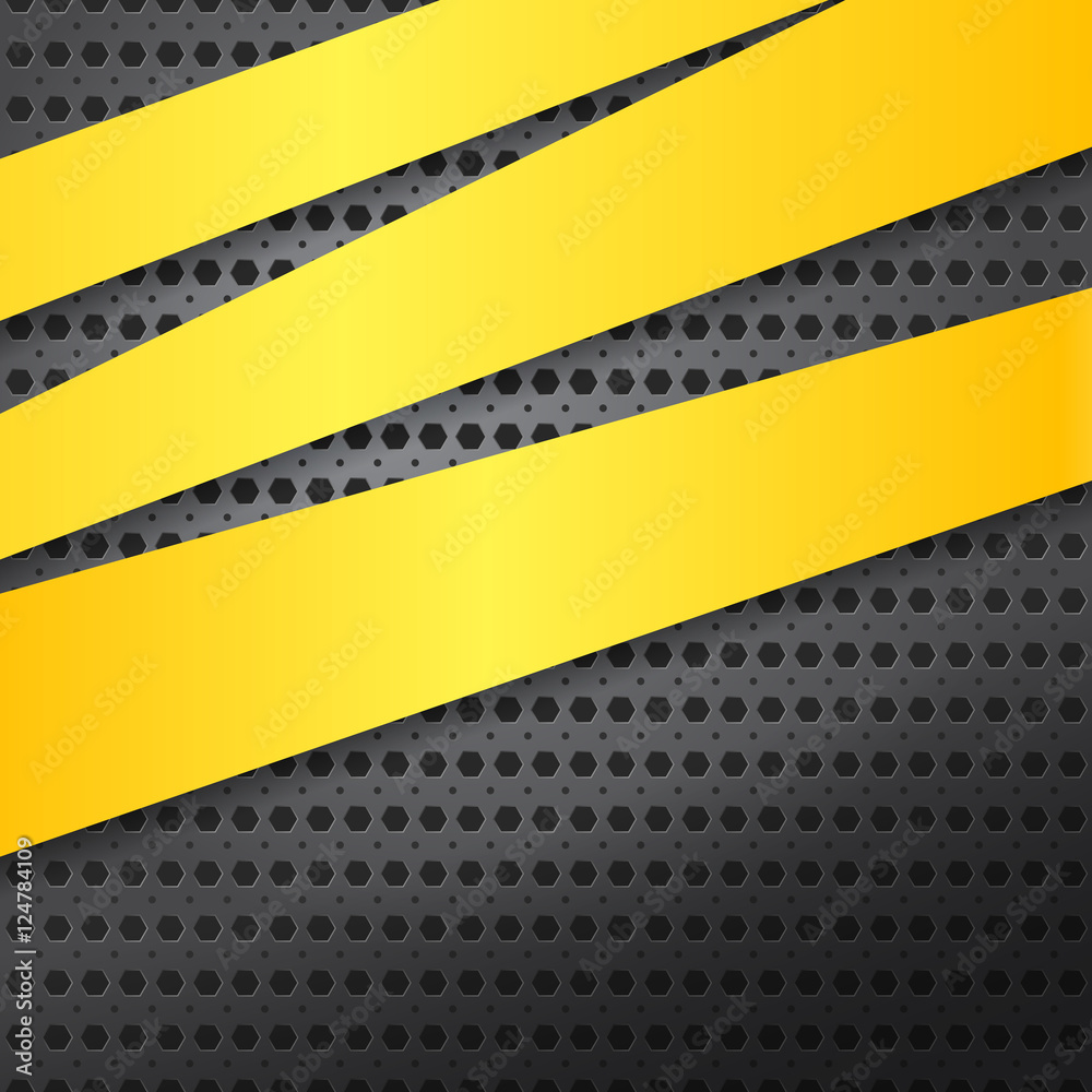Abstract metal background with yellow lines. Vector illustration