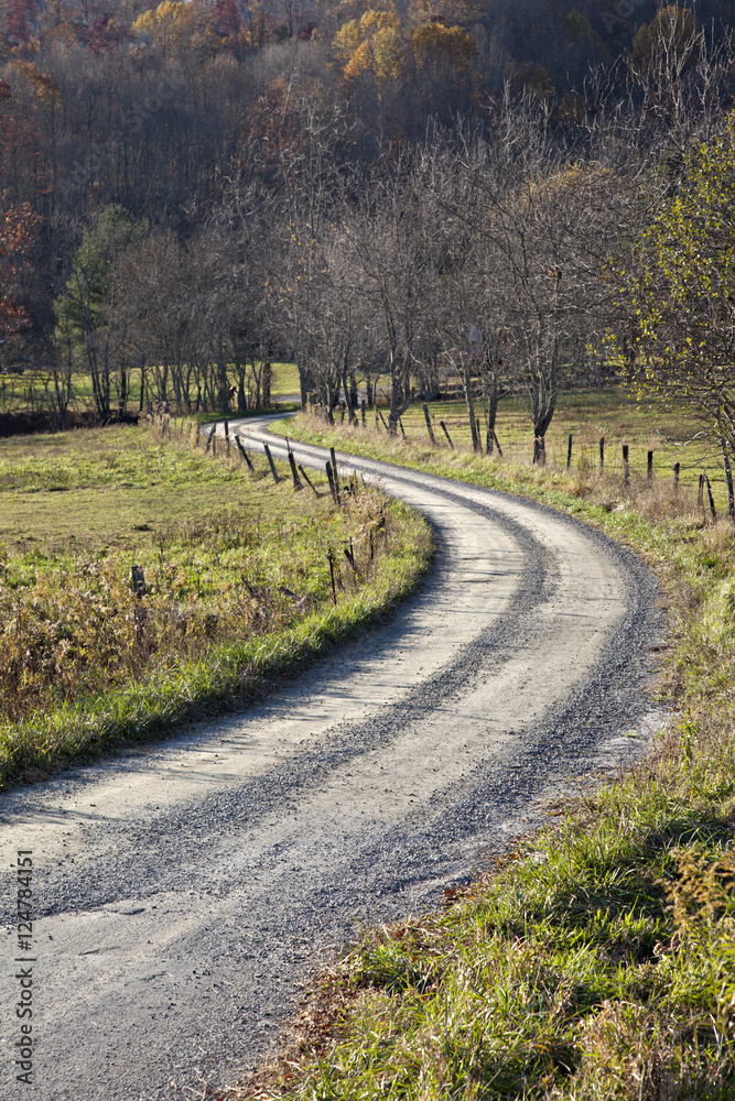 Naklejka premium Curved gravel road in countryside