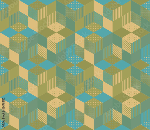 Golf design. Seamless geometric patchwork pattern in pastel tones. Quilt.