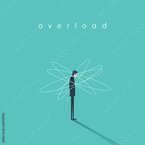 Work or job overload and stress vector concept with businessman symbol. Frustration, depression sign.