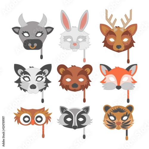Cartoon animal party mask vector.