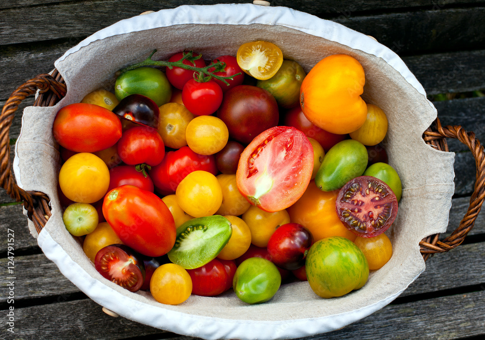 colorful tomatoes in basket