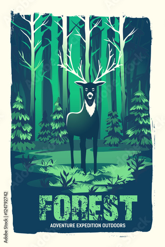 Vector poster with a deer in the woods