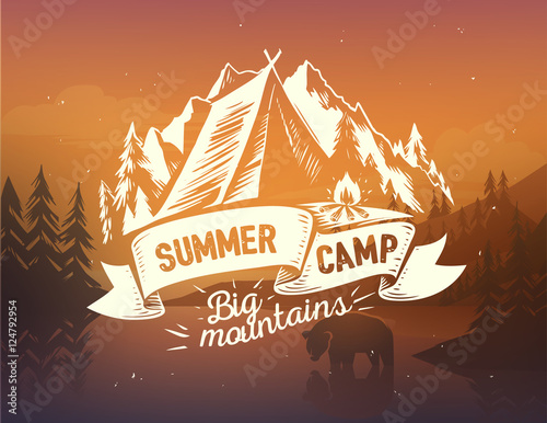Summer camp typography design on vector background
