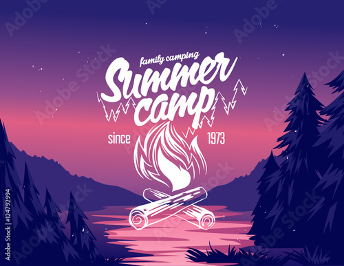 Summer camp typography design on vector valley