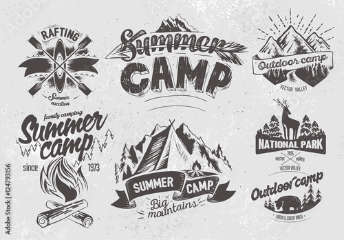 Set outdoor camp typography design label