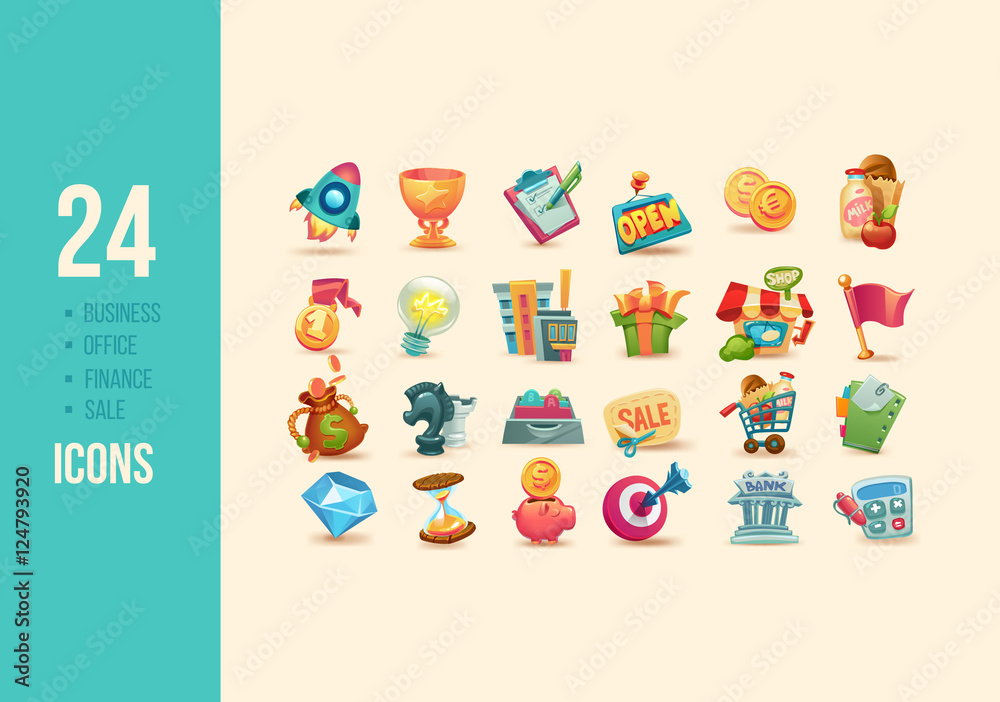Realistic business icons. Set isolated vector illustration. Busi