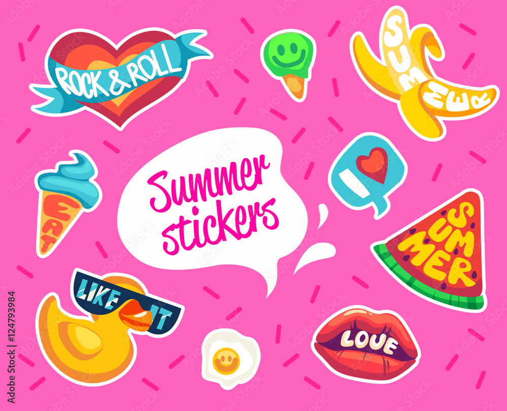 Set of Summer stickers. Retro beach emblems. Set of Summer stickers. Retro beach emblems.