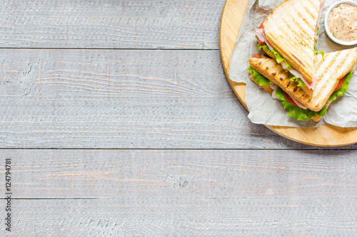 Top view of Healthy Sandwich toast on a wooden background