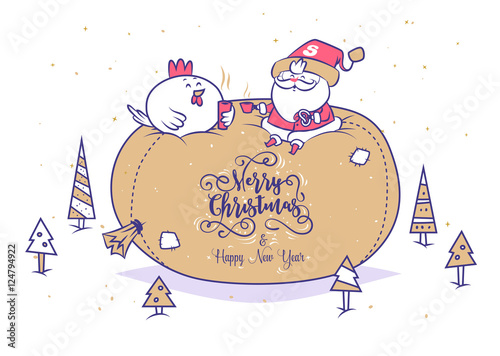 Funny santa set . Christmas greeting card background poster. Vector illustration.