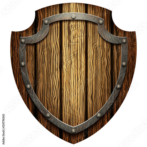 Oaken shield of the warrior with the metal studs