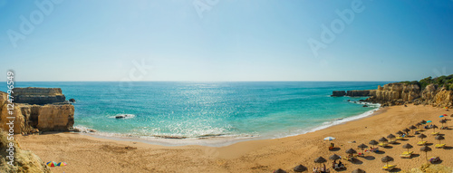 panoramic view of beautiful beach Pria do Castelo in Algarve region, Portugal