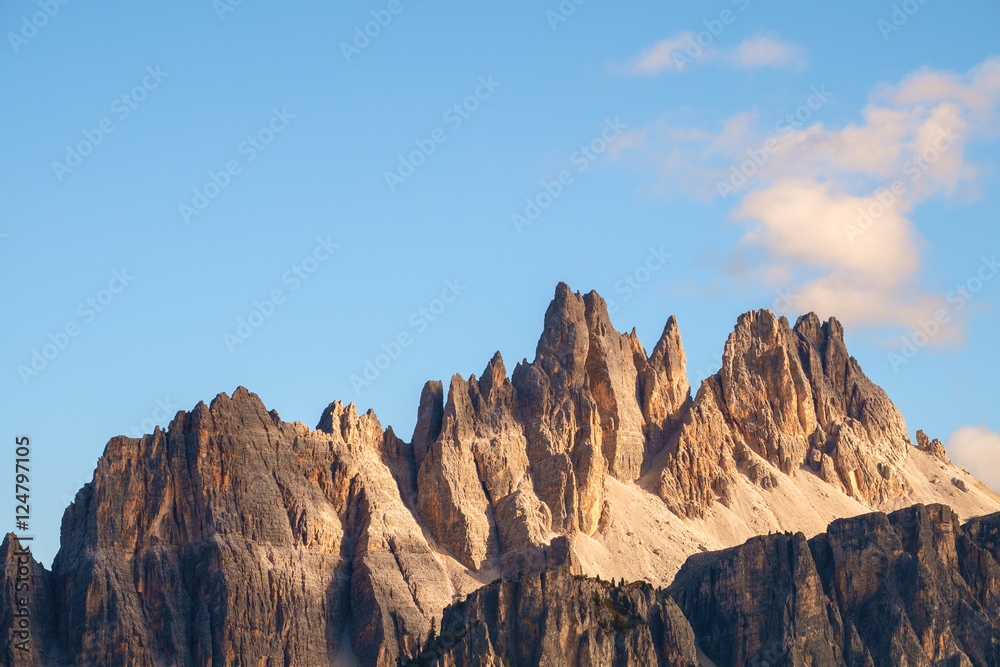 Rocky mountain peaks of Croda da Lago in the Dolomites