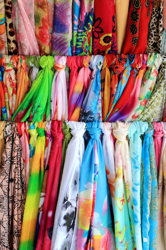 Colorful scarf pattern at traditional street market, China