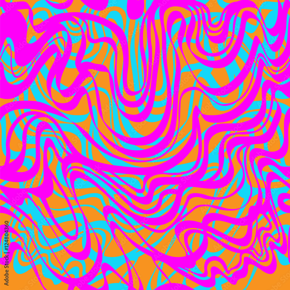 Abstract blue, orange and pink moire acid vector pattern.