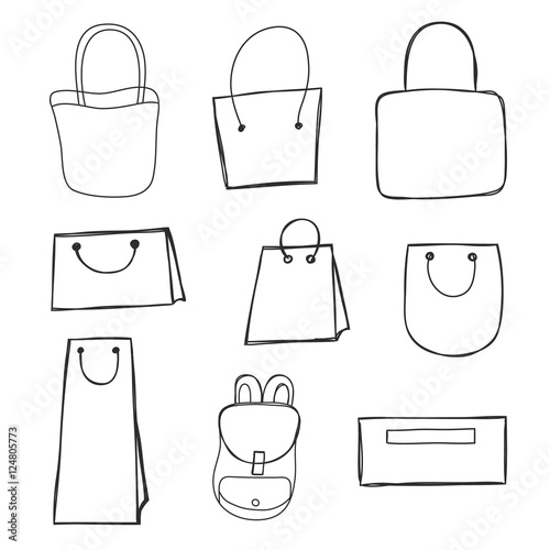 hand drawn bag set vector