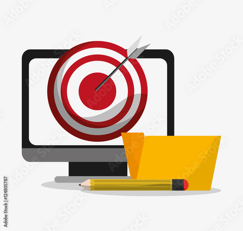 Computer and target icon. Social media and digital marketing theme. Colorful design. Vector illustration