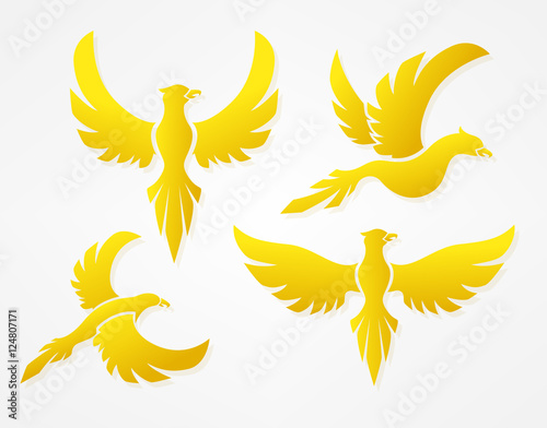 Round flying birds gold color sign set