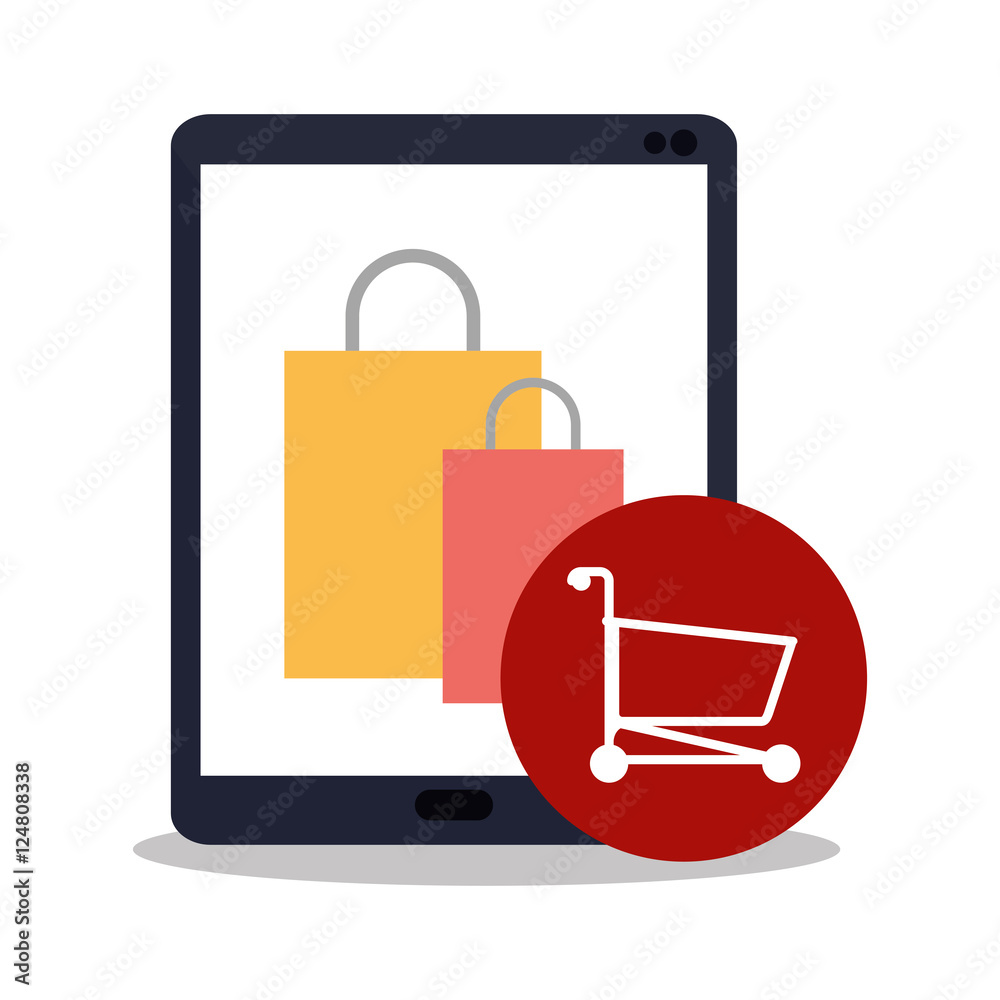 Tablet cart and bag icon. Delivery shipping and logistics theme. Colorful design. Vector illustration Tablet cart and bag icon. Delivery shipping and logistics theme. Colorful design. Vector illustration