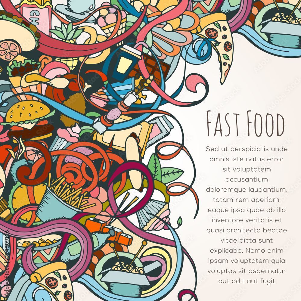 Hand drawn background of fast food elements Hand drawn background of fast food elements