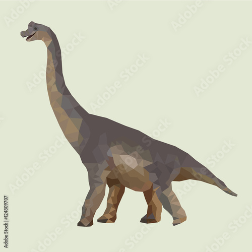 Low Poly style dinosaur brachiosaurus on isolated beige background.