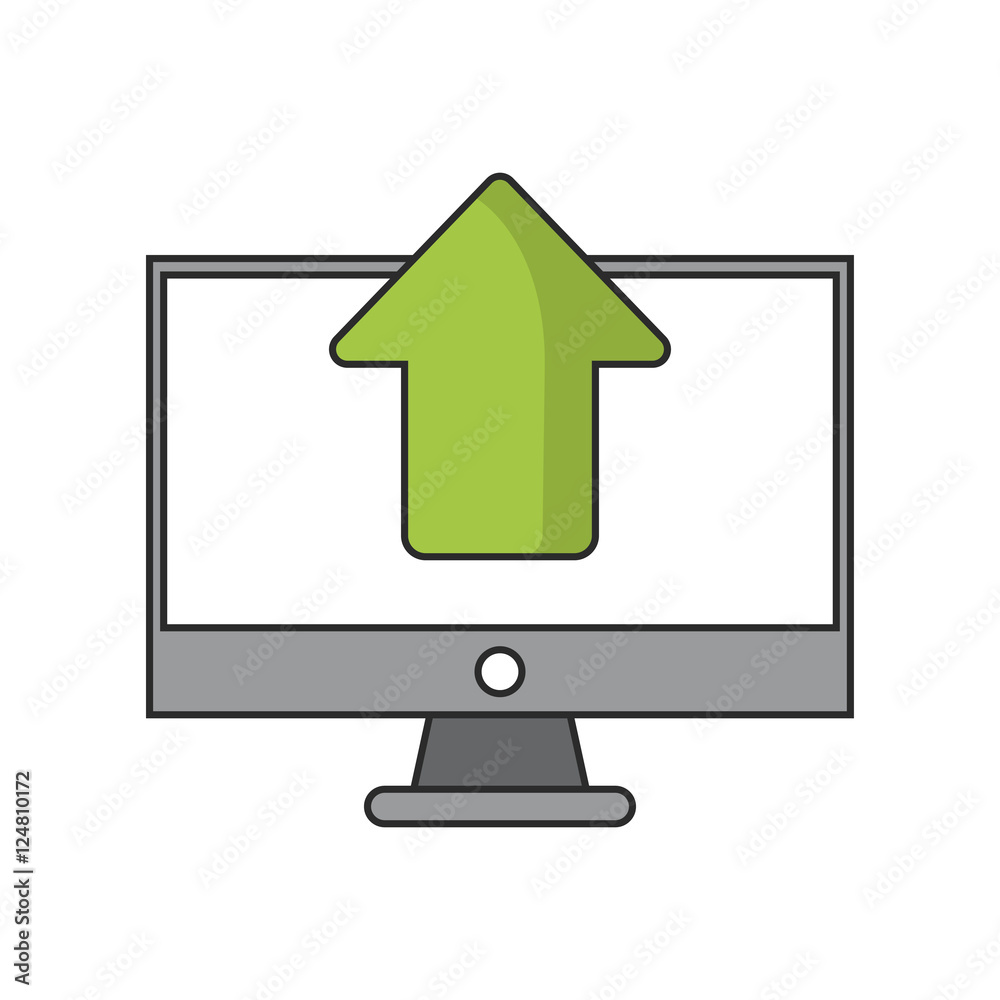 Upload arrow and computer icon. Digital web application and technology theme. Isolated design. Vector illustration Upload arrow and computer icon. Digital web application and technology theme. Isolated design. Vector illustration