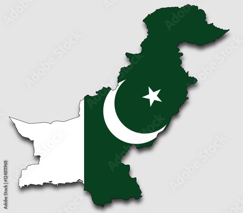Pakistan map, Filled With The National Flag