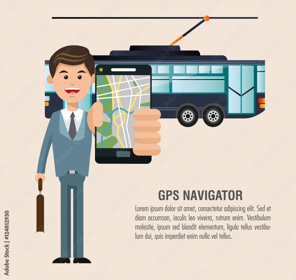 Tram vehicle and man with smartphone icon. transportation travel and trip theme. Colorful design. Vector illustration Tram vehicle and man with smartphone icon. transportation travel and trip theme. Colorful design. Vector illustration