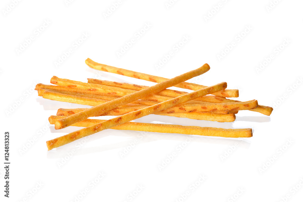 pretzel or crackers stick on white background