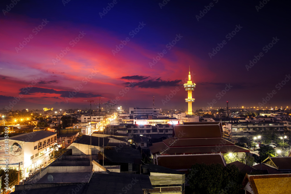 Cityscape tower with twilight sunset sky landscape